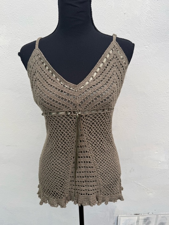 Faded Glory Tops - Faded Glory Taupe Crochet V-Neck Spaghetti Strap Tank